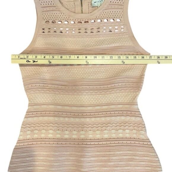 Milly Pink White Cutout Mermaid Dress Stretch Knit Sleeveless Zip Back Medium - Picture 11 of 14